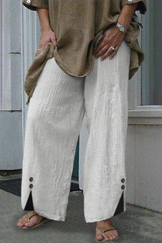 Casual Solid Knopen Loose Mid Waist Rechte Eenkleurige Onderbroek