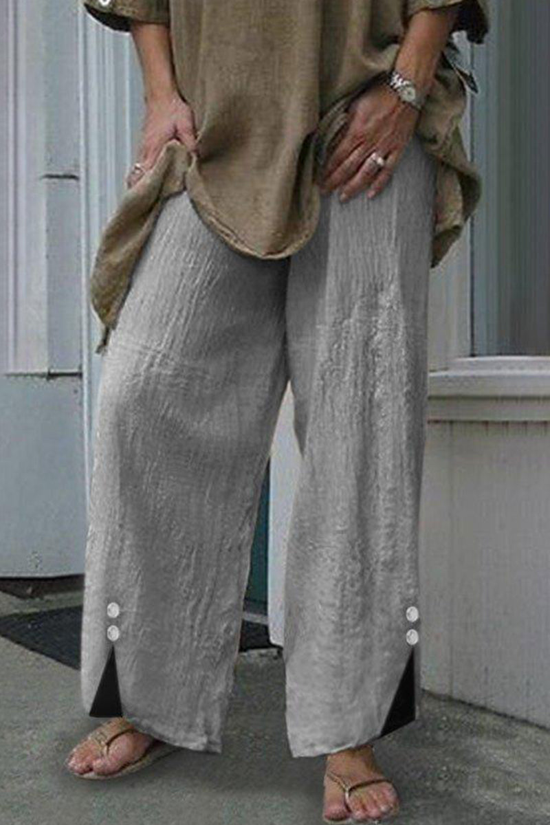 Casual Solid Knopen Loose Mid Waist Rechte Eenkleurige Onderbroek