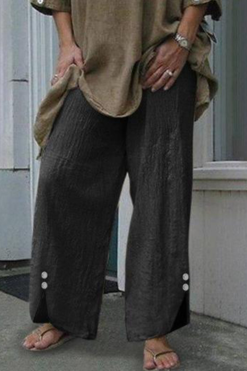 Casual Solid Knopen Loose Mid Waist Rechte Eenkleurige Onderbroek