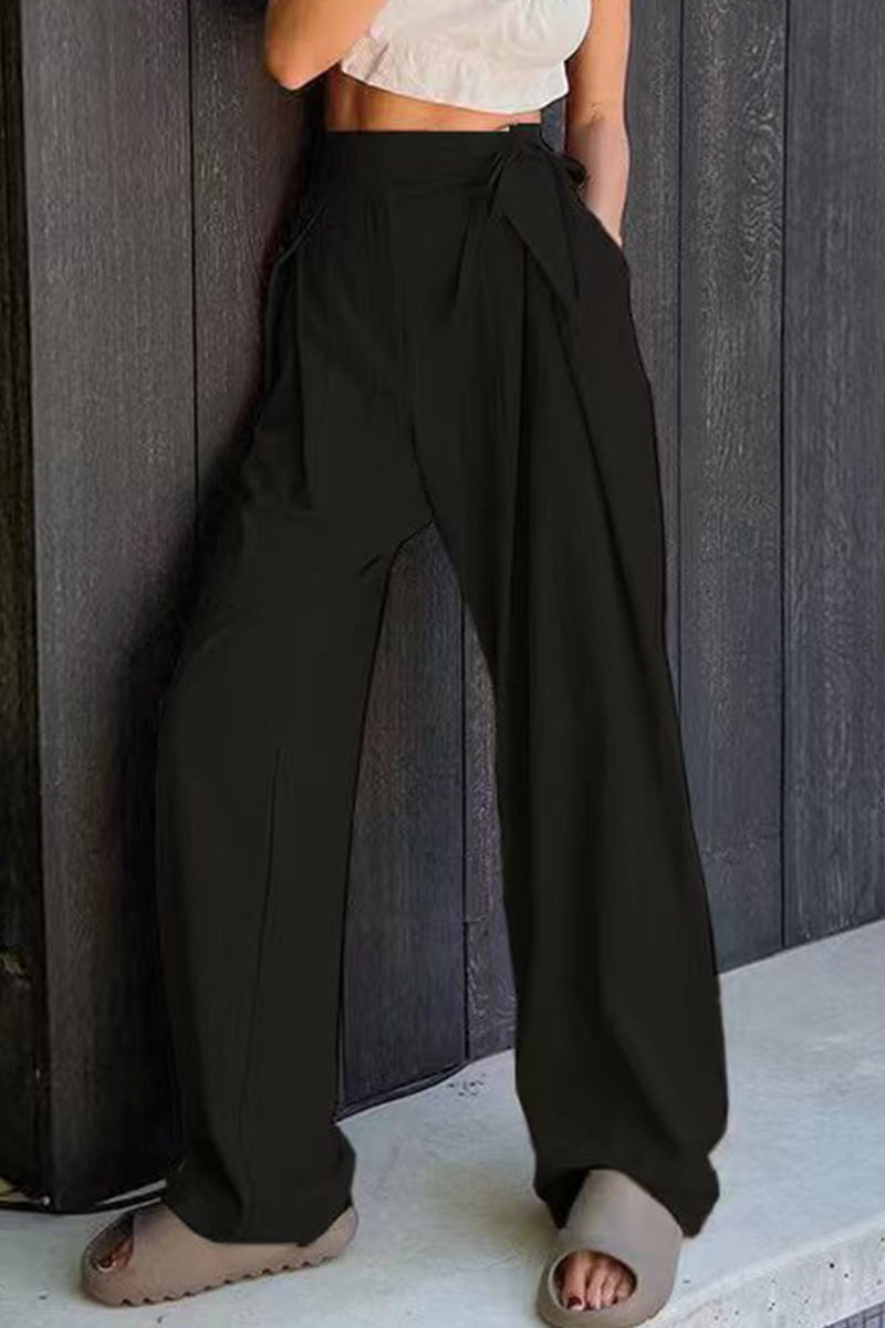 Casual Solid Frenulum Los Hoge Taille Recht Effen Broekje
