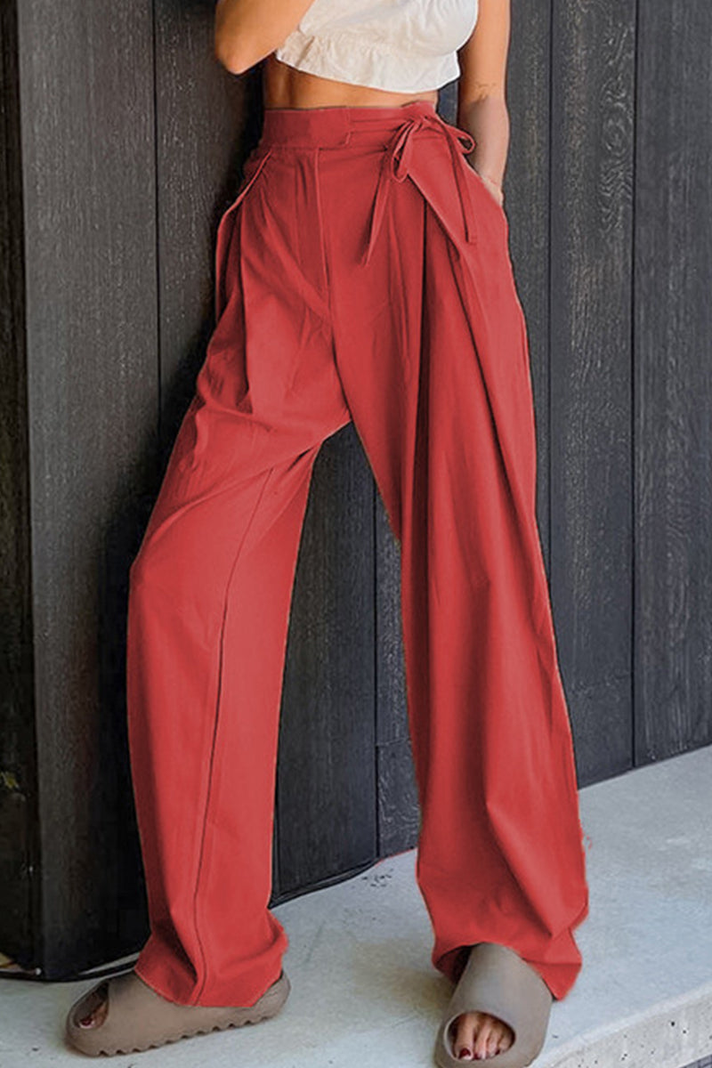 Casual Solid Frenulum Los Hoge Taille Recht Effen Broekje
