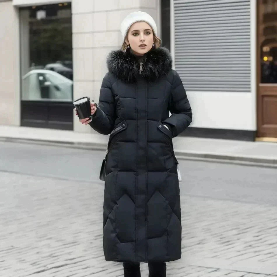 Marine - Nordiva Winterjas met imitatiebont: lang en elegant