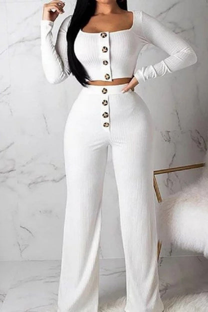 Casual Solid Knopen Waistcoat Broek U Hals Mouwloos Twee Stuks