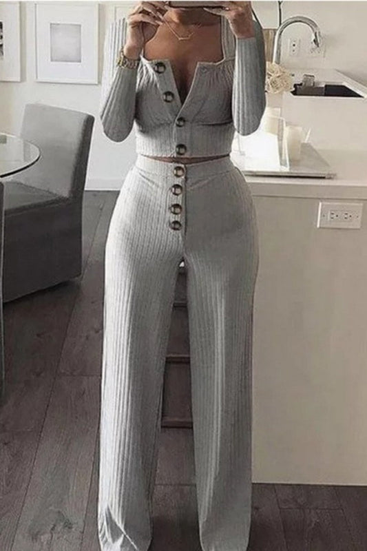 Casual Solid Knopen Waistcoat Broek U Hals Mouwloos Twee Stuks
