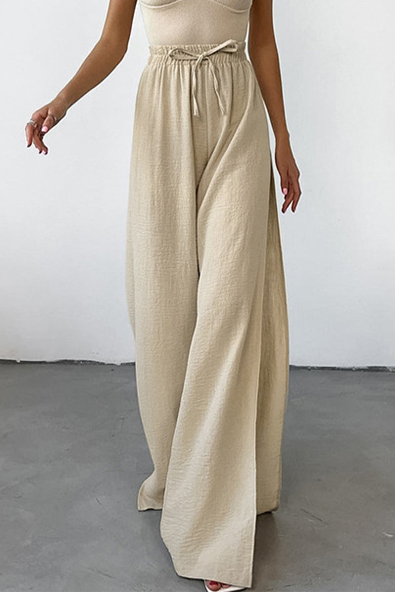 Casual Daily Solid Colour Lace Up Slit Loose High Waist Broekje met wijde pijpen