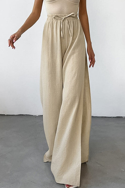 Casual Daily Solid Colour Lace Up Slit Loose High Waist Broekje met wijde pijpen