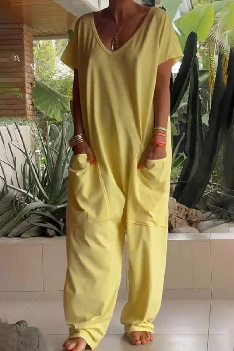 Casual losvallende jumpsuits in één kleur met zakken en een vest (8 kleuren)