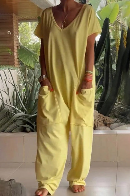 Casual losvallende jumpsuits in één kleur met zakken en een vest (8 kleuren)