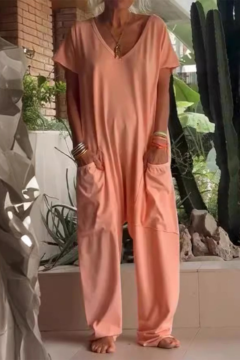 Casual losvallende jumpsuits in één kleur met zakken en een vest (8 kleuren)