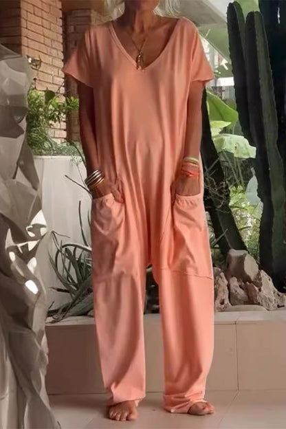 Casual losvallende jumpsuits in één kleur met zakken en een vest (8 kleuren)
