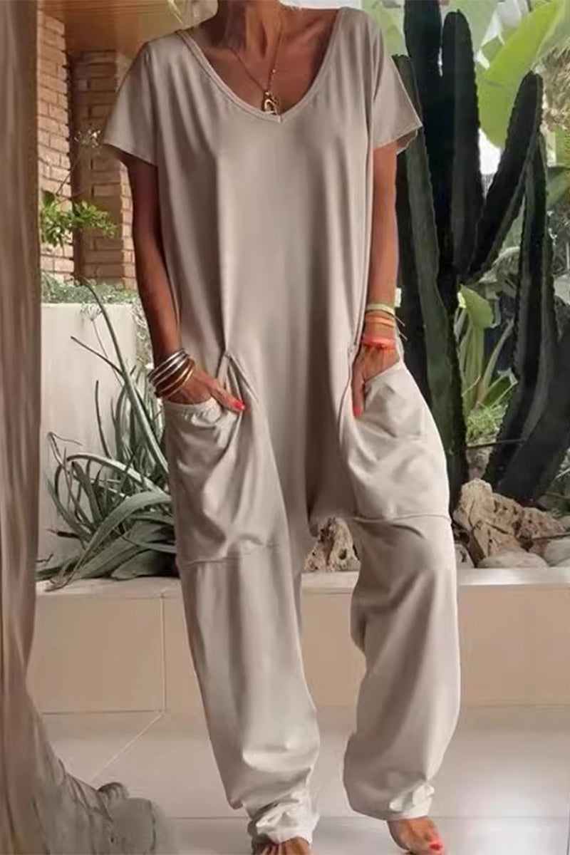 Casual losvallende jumpsuits in één kleur met zakken en een vest (8 kleuren)
