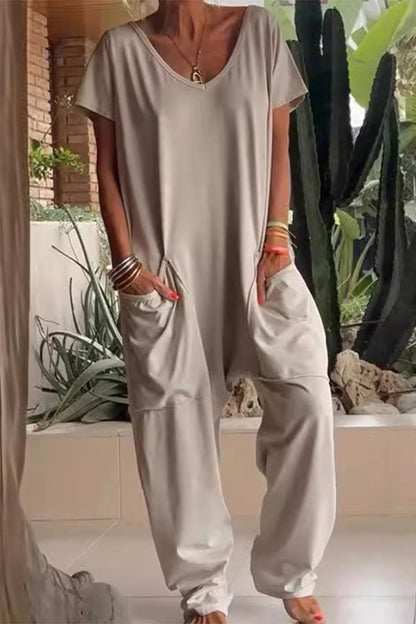 Casual losvallende jumpsuits in één kleur met zakken en een vest (8 kleuren)
