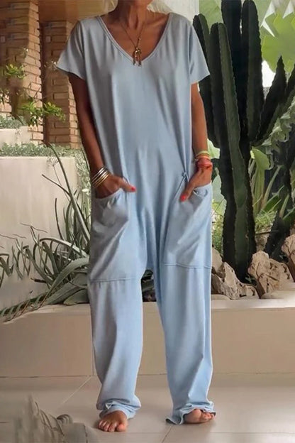 Casual losvallende jumpsuits in één kleur met zakken en een vest (8 kleuren)