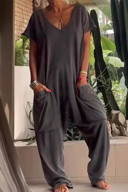 Casual losvallende jumpsuits in één kleur met zakken en een vest (8 kleuren)