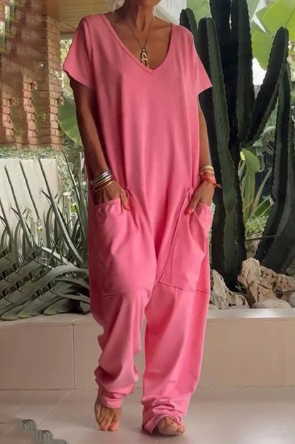 Casual losvallende jumpsuits in één kleur met zakken en een vest (8 kleuren)