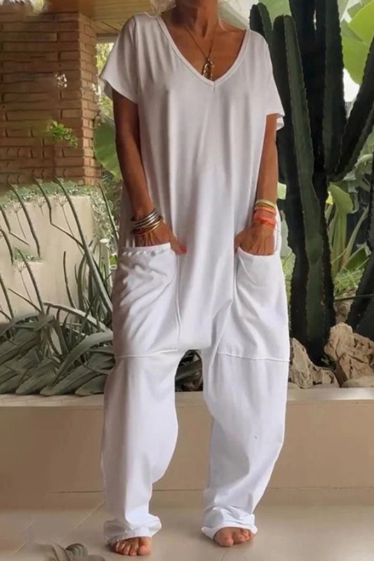 Casual losvallende jumpsuits in één kleur met zakken en een vest (8 kleuren)