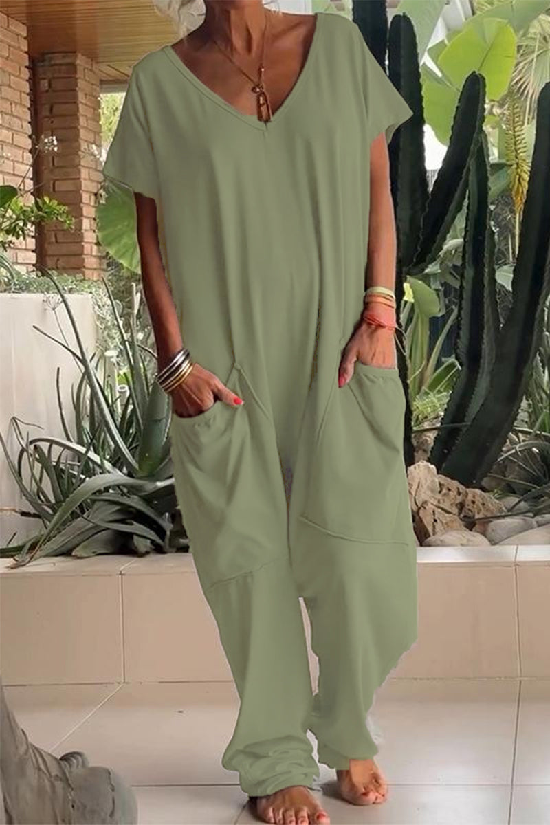 Casual losvallende jumpsuits in één kleur met zakken en een vest (8 kleuren)