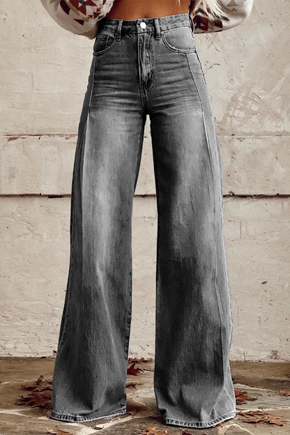 Casual Street effen kleur distressed knopen los hoge taille wijde pijp effen kleur broekje