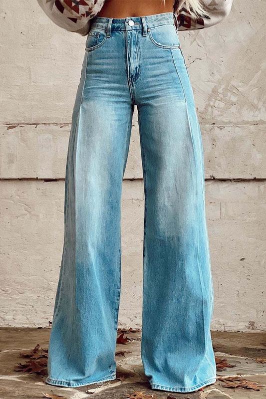 Casual Street effen kleur distressed knopen los hoge taille wijde pijp effen kleur broekje