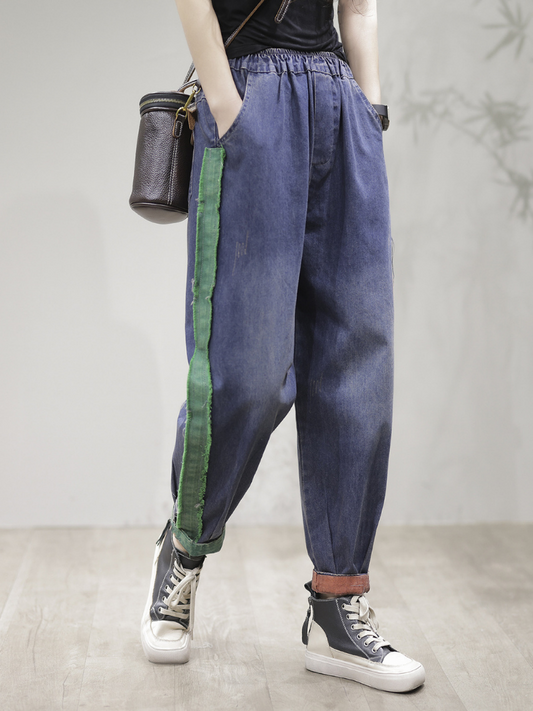 Vintage Loose Fit Patch Denim Broek Broek