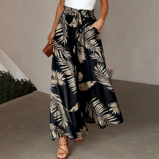 Populaire broek met plantenprint opzij