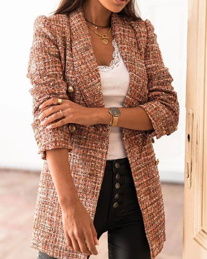 Blazer - Elegante Collectie - Gedetailleerde Textuur, Gouden Knopen - Perfect voor Werk of Nette Gelegenheid