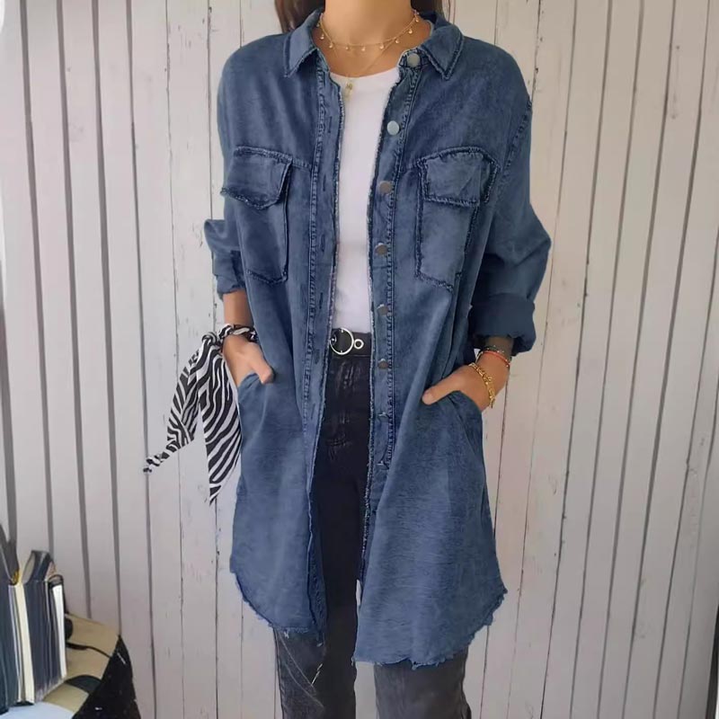 Emma - Dameshemd met comfortabele imitatie denim kapmantel