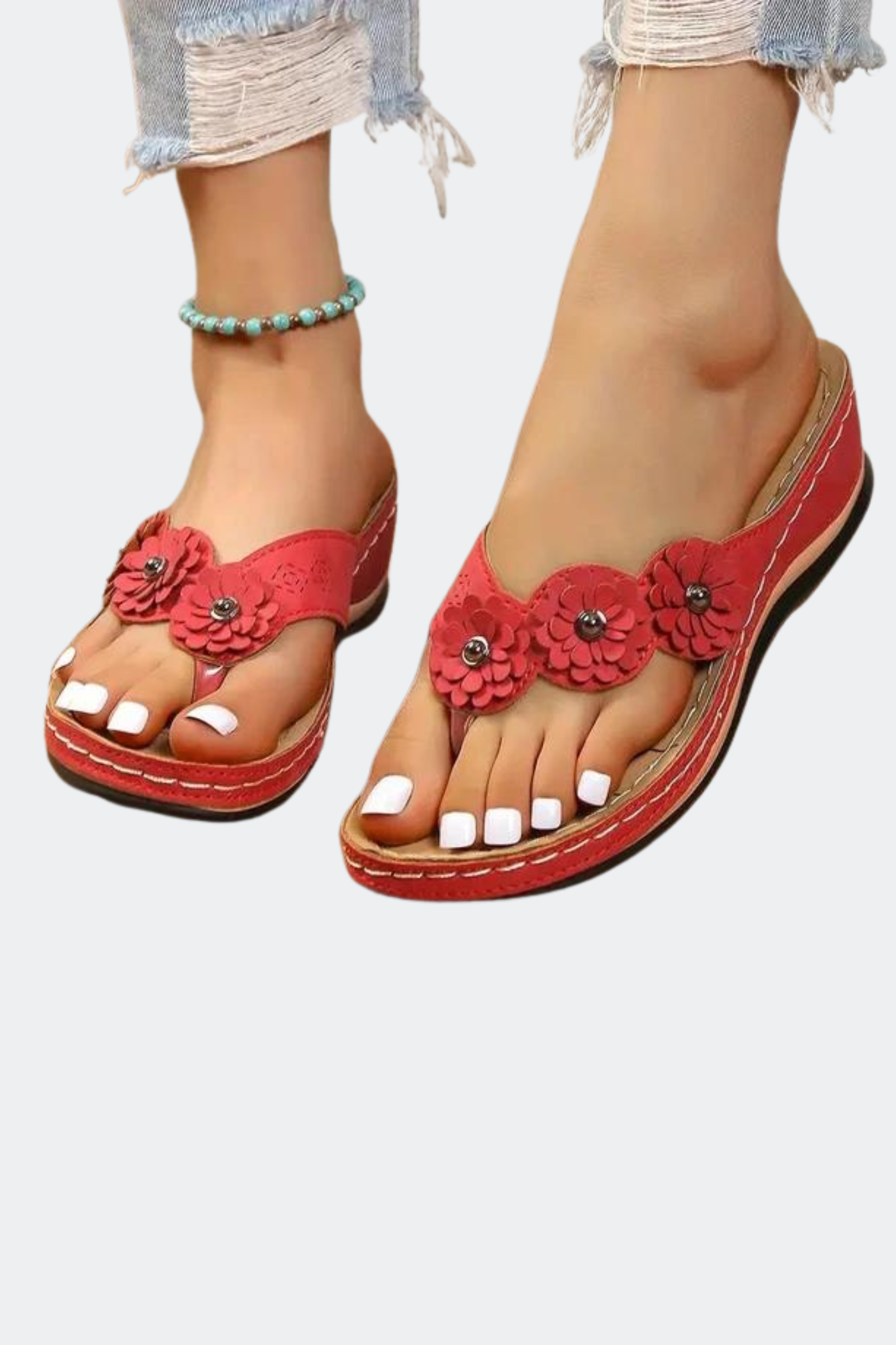 Platte orthopedische zomersandalen voor dames met bloemen - Felice