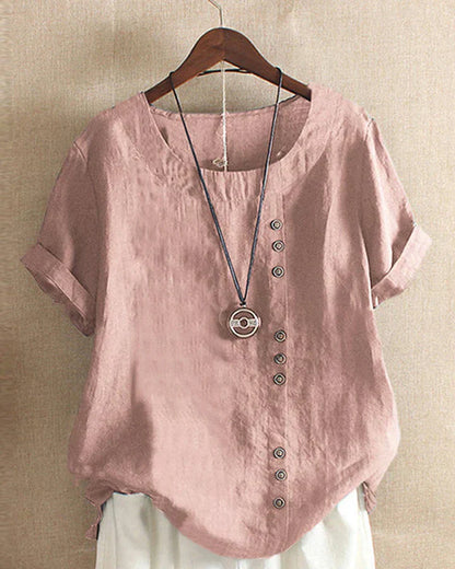 Carmella | Stijlvolle Blouse met Ronde Hals en Knopen