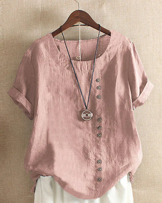 Carmella | Stijlvolle Blouse met Ronde Hals en Knopen