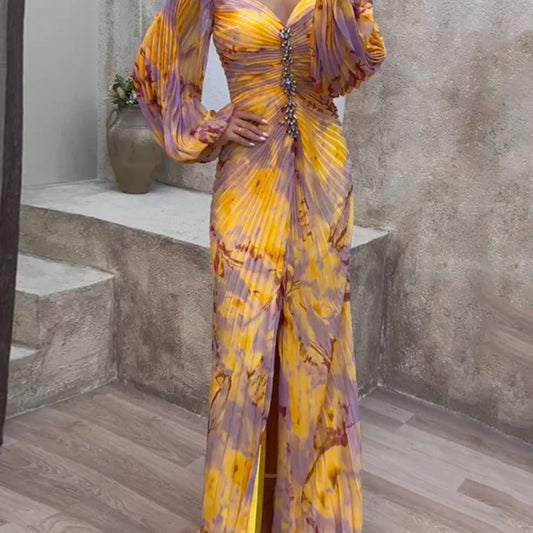 Elegante jurk met V-hals en klassiek ontwerp voor speciale gelegenheden