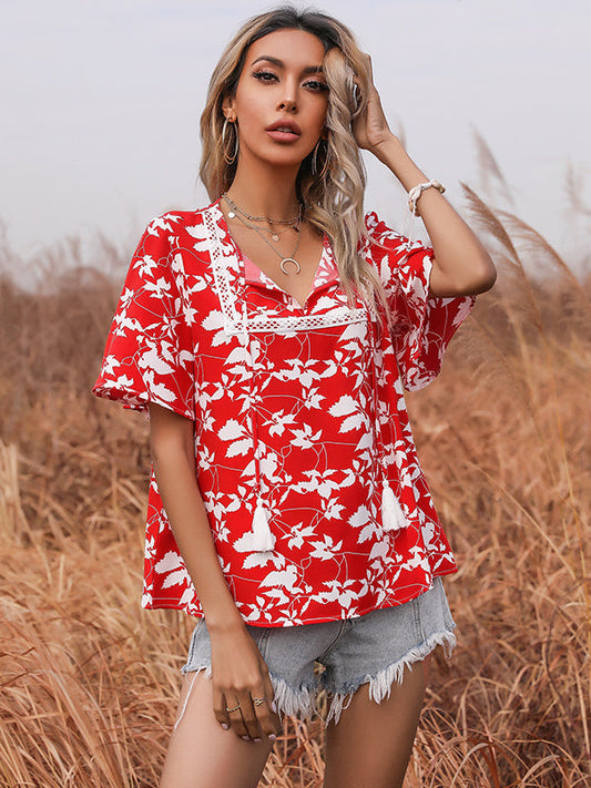 T-shirt met print en V-hals