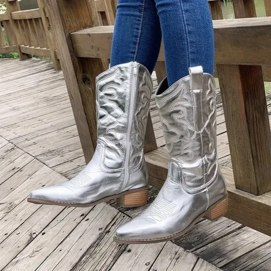 Erika | Witte leren puntige dames cowboylaarzen