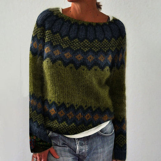 Olivia - Groen Gestreepte Sweater Met Lange Mouwen