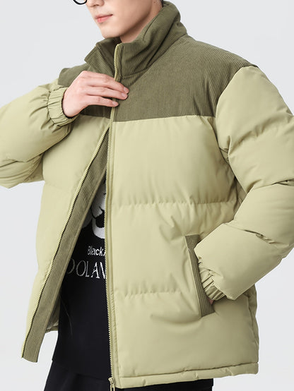 Warme trendy colour block puffer winterjas met opstaande kraag voor heren | Ideaal voor herfst/winter