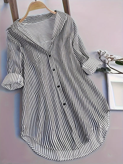 Bernardina Blouse | Lange Gestreepte Bedrukte Blouse