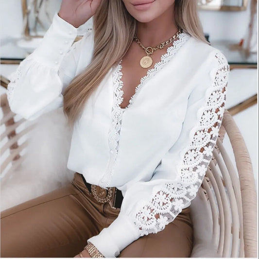 Grace - Elegante witte blouse voor dames, stijl 2025
