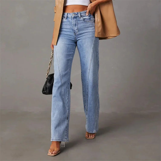 Damesjeans met hoge taille en recht model