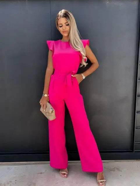 Jumpsuit Dames Elegante Ruches Zacht, Ademend, VHals Perfect voor Bruiloften