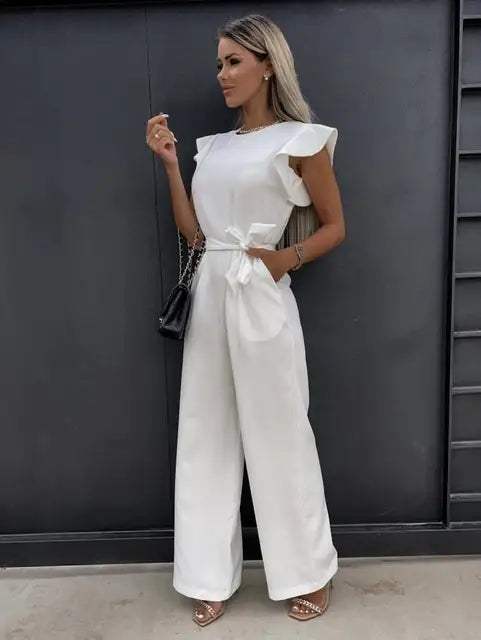 Jumpsuit Dames Elegante Ruches Zacht, Ademend, VHals Perfect voor Bruiloften