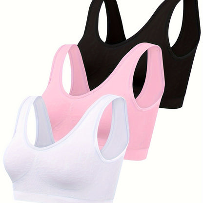 Eva | Set van 3 effen tanktops en naadloze sport-bh