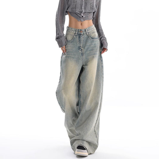 Dames retro gewassen wijde pijpen jeans