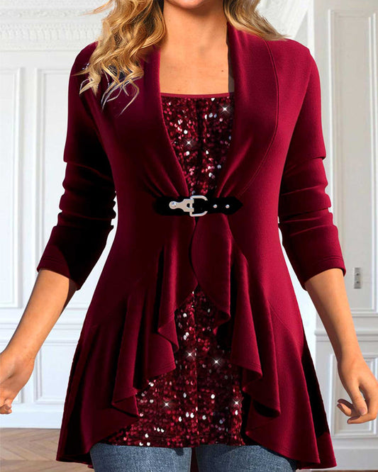 Aeliana Fonkelende Patchwork Blouse met Pailletten