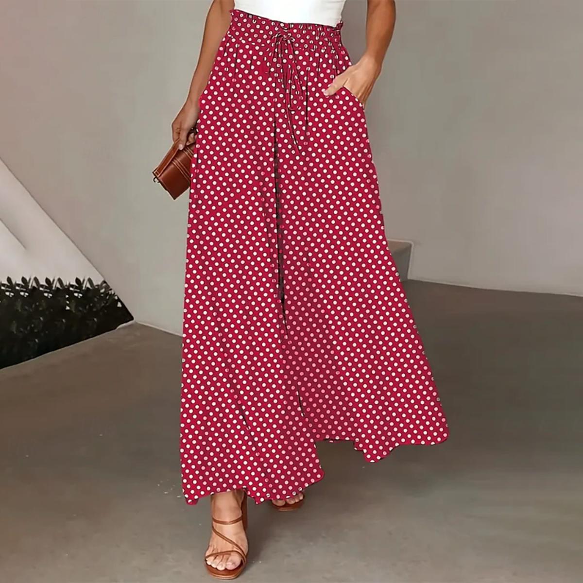 Rode polka dot broek met zijzakken