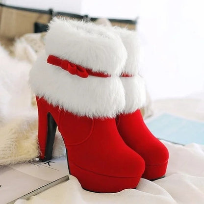 Roodzwarte winterlaarzen met hoge hak voor dames Perfect voor casual wandelingen, feestjes en kerstevenementen Plusmaten beschikbaar