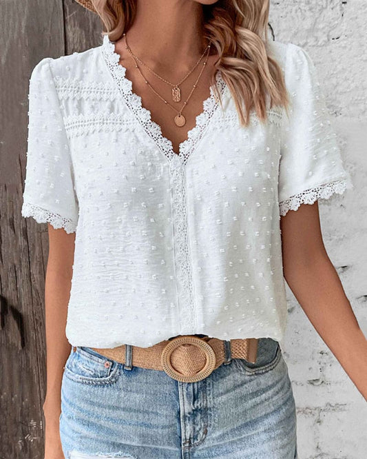 Patricia | Stijlvolle Kanten Blouse met V-Hals voor Dames