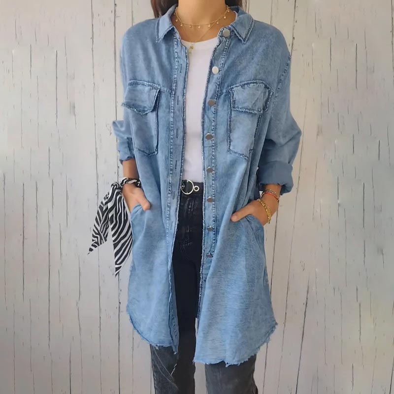 Emma - Dameshemd met comfortabele imitatie denim kapmantel