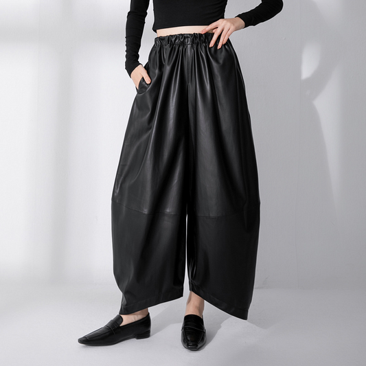 Leren broek met hoge taille voor dames