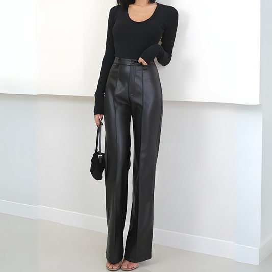 Sabine - Chique leren broek met hoge taille