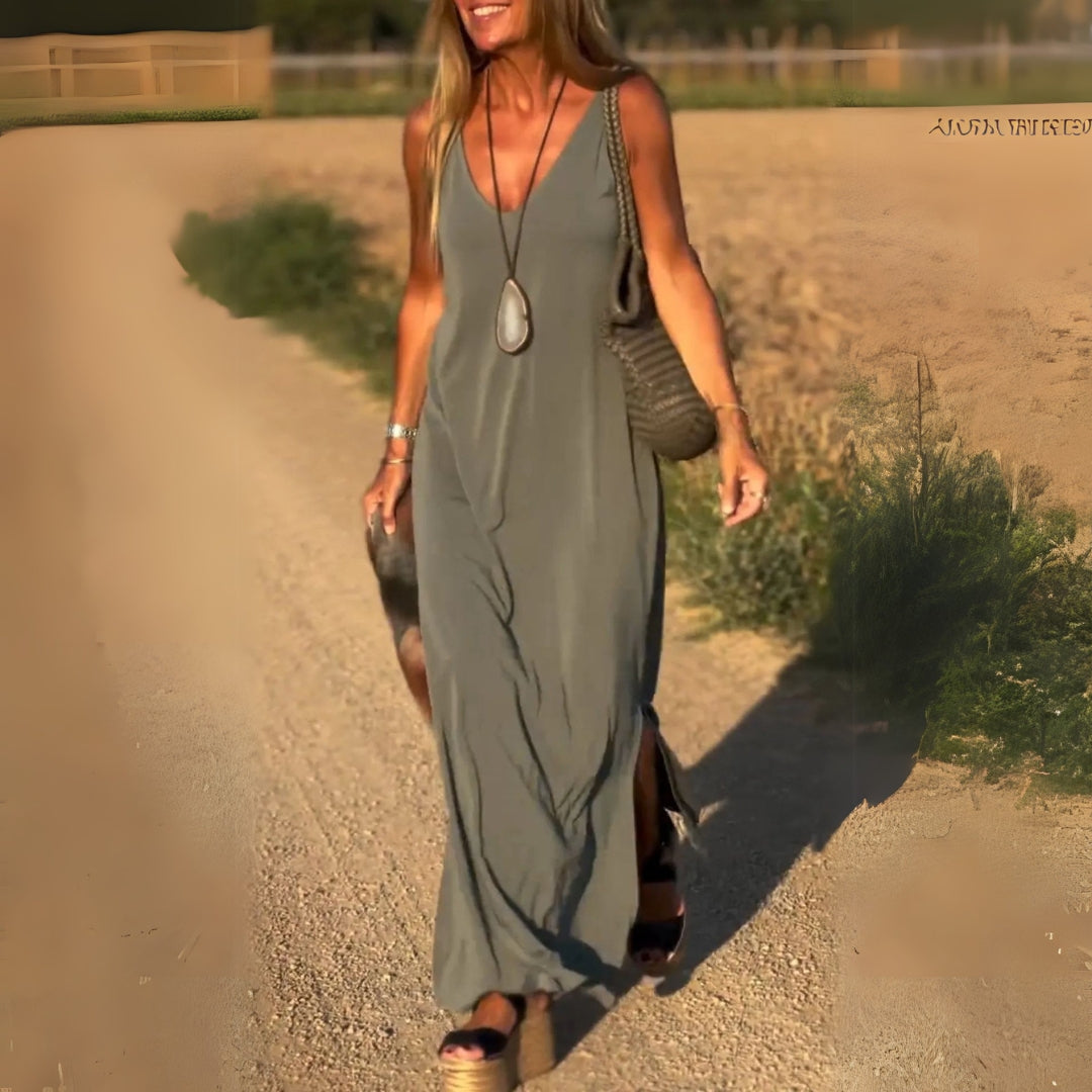 Elegante mouwloze maxi jurk met V-halslijn